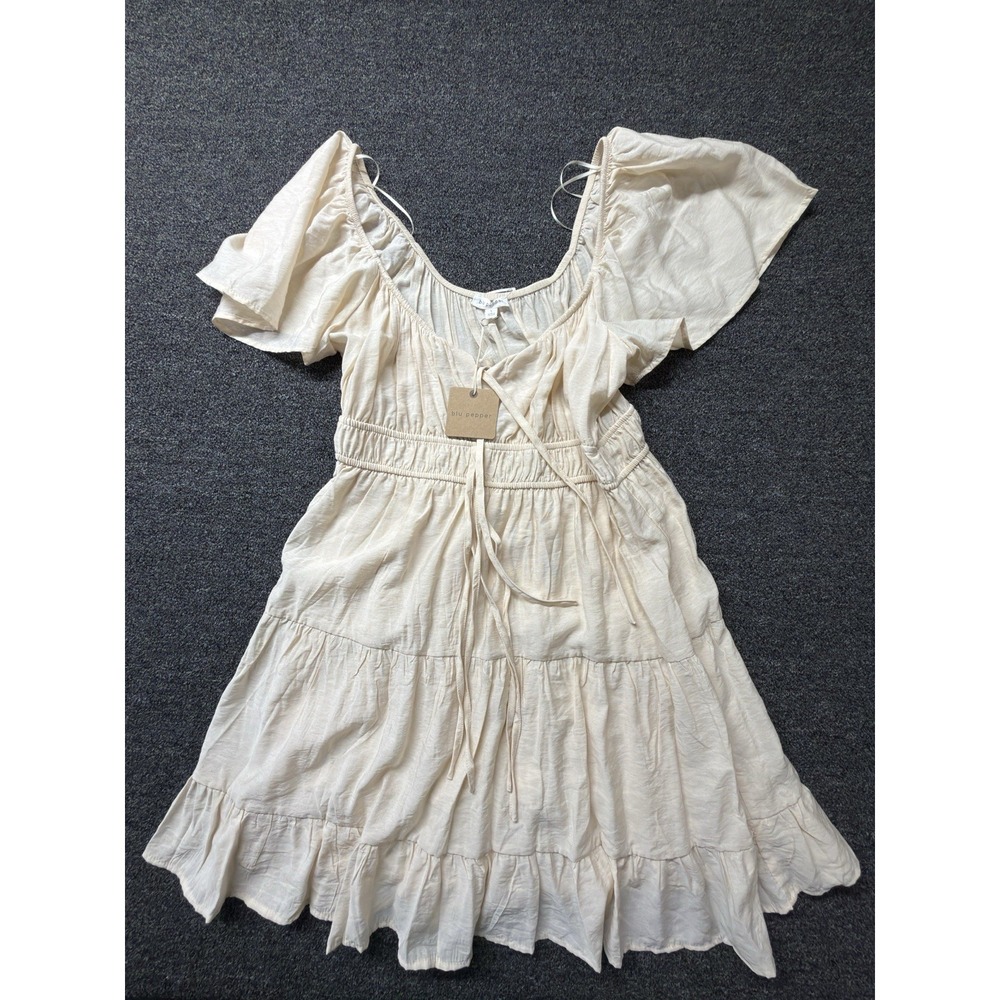 Blu Pepper Ivory Tiered Mini Dress Size Large NWT Flutter Sleeve Boho  Dress